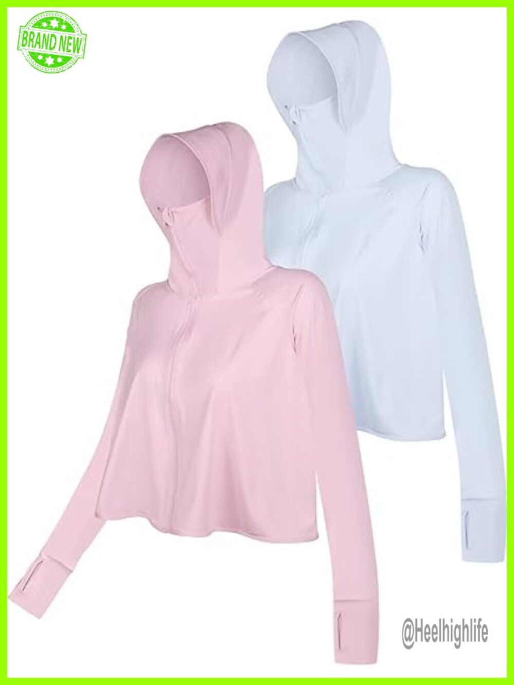 UPF 50+ Sun Protection Jacket Hoodie with Mask Full Zip Lightweight Quick Dry